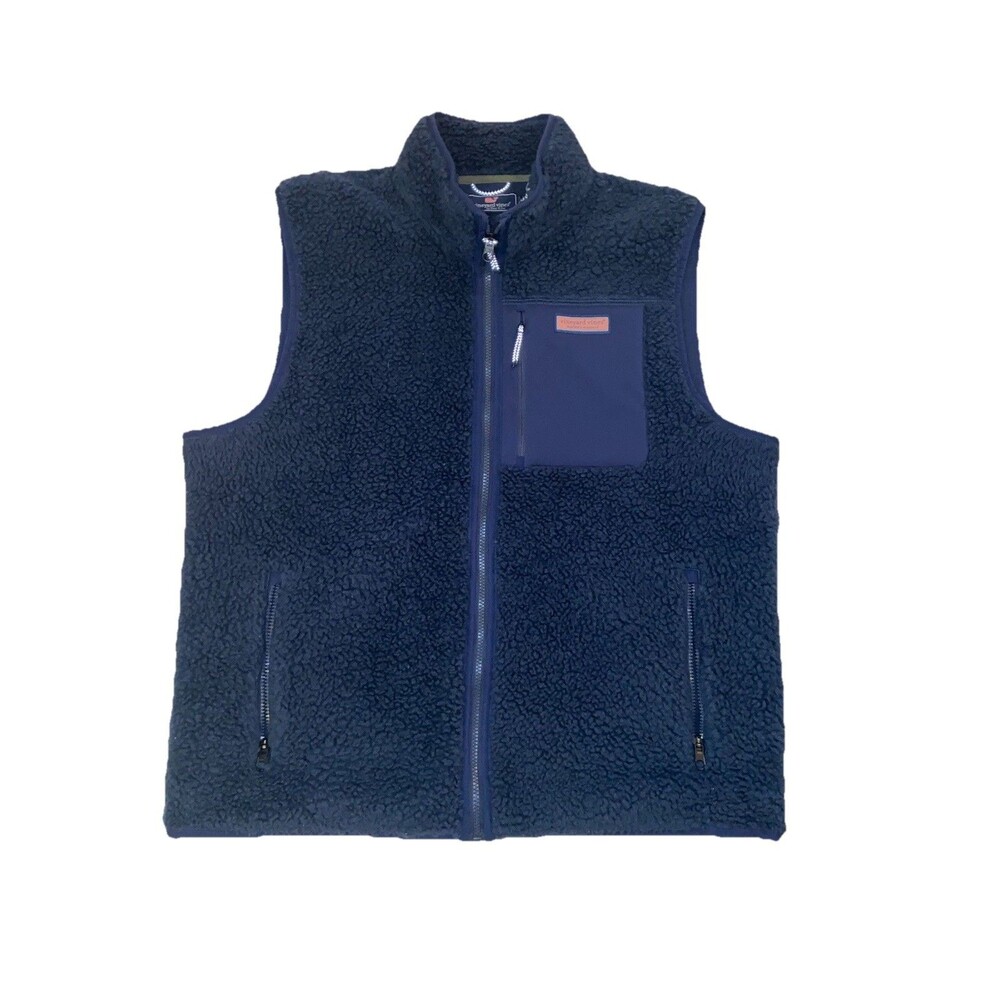 Vineyard Vines Sherpa Vest Men’s XL Blue Fleece Jacket NEW Full Zip Coat
